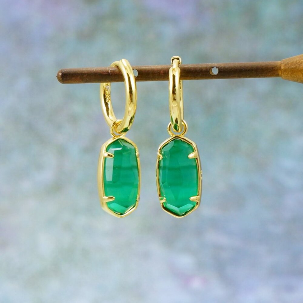 Kendra Scott Ellie Huggie Cat's Eye Emerald Green Earrings Gold Plated